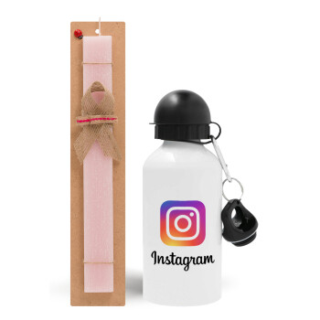 Instagram, Πασχαλινό Σετ, παγούρι μεταλλικό αλουμινίου (500ml) & πασχαλινή λαμπάδα αρωματική πλακέ (30cm) (ΡΟΖ)