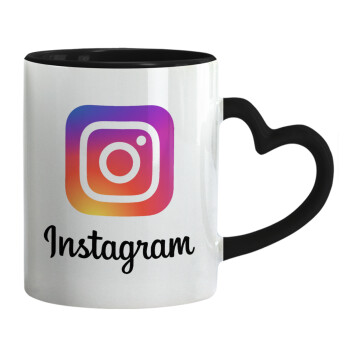 Instagram, Κούπα καρδιά χερούλι μαύρη, κεραμική, 330ml