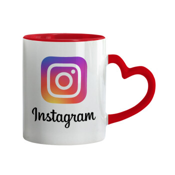 Instagram, Κούπα καρδιά χερούλι κόκκινη, κεραμική, 330ml