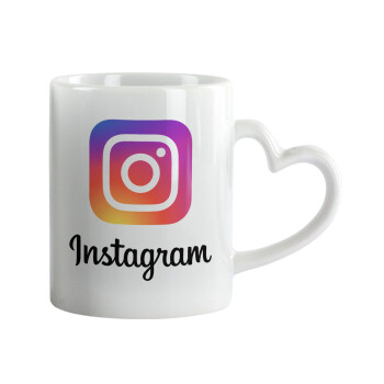 Instagram, Κούπα καρδιά χερούλι λευκή, κεραμική, 330ml
