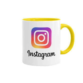 Instagram, Κούπα χρωματιστή κίτρινη, κεραμική, 330ml