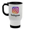 Instagram, Κούπα ταξιδιού ανοξείδωτη με καπάκι, διπλού τοιχώματος (θερμό) λευκή 450ml