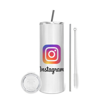 Instagram, Eco friendly ποτήρι θερμό (tumbler) από ανοξείδωτο ατσάλι 600ml, με μεταλλικό καλαμάκι & βούρτσα καθαρισμού