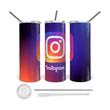 Instagram, 360 Eco friendly ποτήρι θερμό (tumbler) από ανοξείδωτο ατσάλι 600ml, με μεταλλικό καλαμάκι & βούρτσα καθαρισμού