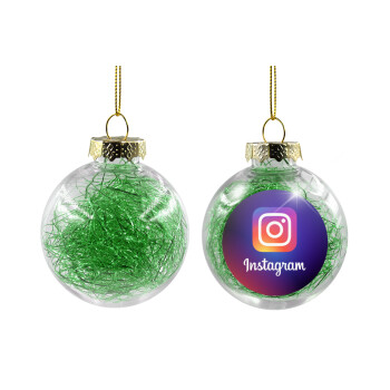 Instagram, Χριστουγεννιάτικη μπάλα δένδρου διάφανη με πράσινο γέμισμα 8cm