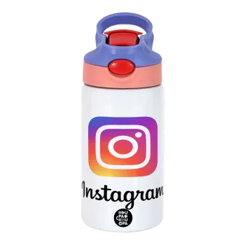 Instagram, Children's hot water bottle, stainless steel, with safety straw, pink/purple (350ml)