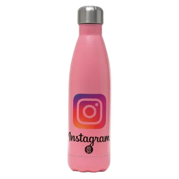 Instagram, Μεταλλικό παγούρι θερμός Ροζ Ματ (Stainless steel), διπλού τοιχώματος, 500ml