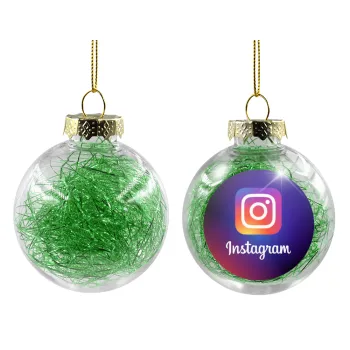Instagram, Transparent Christmas tree ball ornament with green filling 8cm