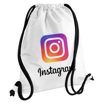 Instagram, Backpack pouch GYMBAG white, with pocket (40x48cm) & thick cords