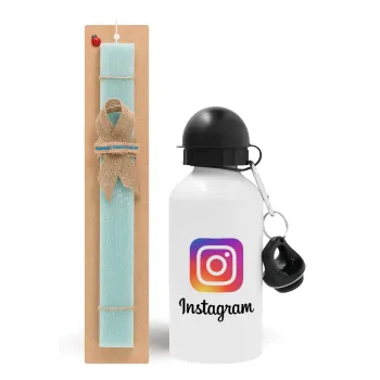 Instagram, Easter Set, metallic aluminum water bottle (500ml) & scented flat candle (30cm) (TURQUOISE)
