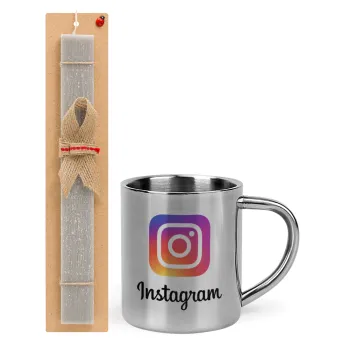 Instagram, Easter Set, metallic thermal cup (300ml) & Easter aromatic flat candle (30cm) (GRAY)