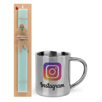Instagram, Easter Set, metallic thermal cup (300ml) & aromatic flat Easter candle (30cm) (TURQUOISE)