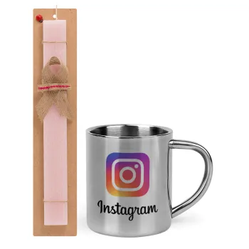 Instagram, Πασχαλινή Λαμπάδα με μεταλλική κούπα θερμό (300ml) & κερί αρωματικό πλακέ (30cm) (ΡΟΖ)