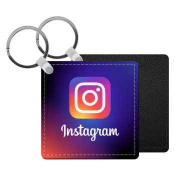 Instagram, Μπρελόκ Δερματίνη, τετράγωνο ΜΑΥΡΟ (5x5cm)