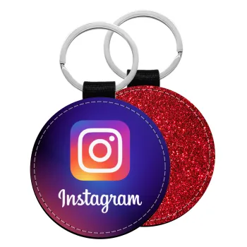 Instagram, Μπρελόκ Δερματίνη, στρογγυλό ΚΟΚΚΙΝΟ (5cm)