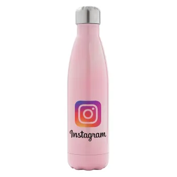 Instagram, Μεταλλικό παγούρι θερμός Ροζ Ιριδίζον (Stainless steel), διπλού τοιχώματος, 500ml