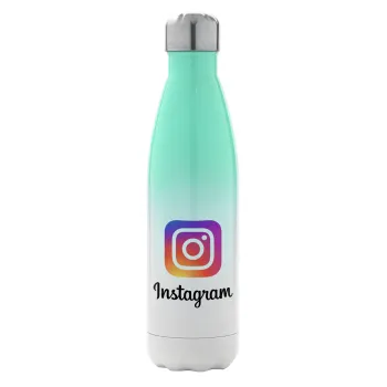 Instagram, Μεταλλικό παγούρι θερμός Πράσινο/Λευκό (Stainless steel), διπλού τοιχώματος, 500ml