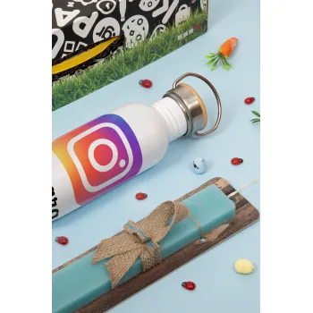 Instagram, Πασχαλινή Λαμπάδα με παγούρι μεταλλικό (620ml, stainless steel) & κερί αρωματικό πλακέ (30cm) (ΤΙΡΚΟΥΑΖ)