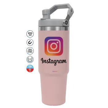 Instagram, Pink color, 890ml (30oz) stainless Steel Tumbler with Handle