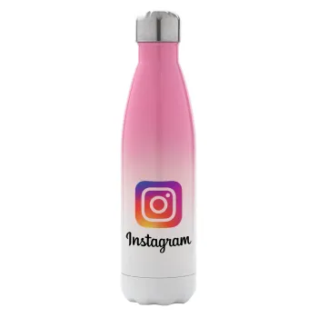 Instagram, Metal mug thermos Pink/White (Stainless steel), double wall, 500ml