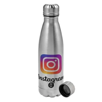 Instagram, Metallic water bottle, stainless steel, 750ml
