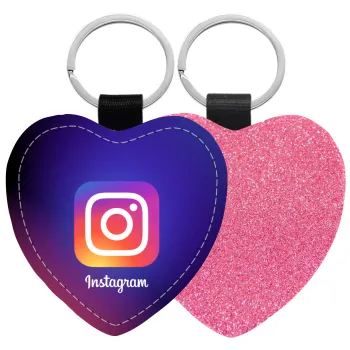 Instagram, Μπρελόκ PU δερμάτινο glitter καρδιά ΡΟΖ
