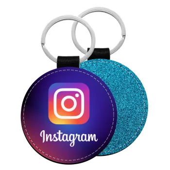 Instagram, Μπρελόκ Δερματίνη, στρογγυλό ΜΠΛΕ (5cm)