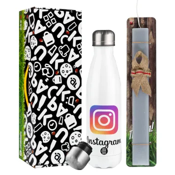 Instagram, Easter candle, metallic white thermos bottle (500ml) & aromatic flat candle (30cm) (GRAY)