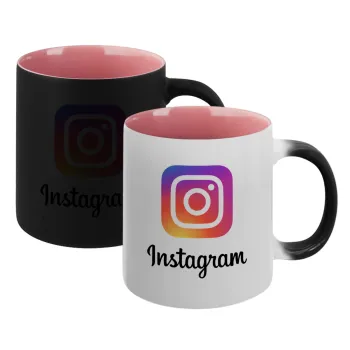 Instagram, Κούπα Μαγική εσωτερικό ΡΟΖ, κεραμική 330ml που αλλάζει χρώμα με το ζεστό ρόφημα