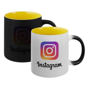 Instagram, Κούπα Μαγική εσωτερικό κίτρινη, κεραμική 330ml που αλλάζει χρώμα με το ζεστό ρόφημα