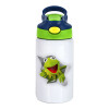 Kermit the frog, Παιδικό παγούρι θερμό, ανοξείδωτο, με καλαμάκι ασφαλείας, πράσινο/μπλε (350ml)