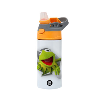 Kermit the frog, Παιδικό παγούρι θερμό, ανοξείδωτο, με καλαμάκι ασφαλείας, Πορτοκαλί/Γκρι (360ml) BPA-FREE
