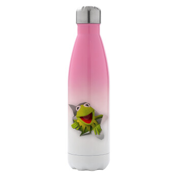 Kermit the frog, Μεταλλικό παγούρι θερμός Ροζ/Λευκό (Stainless steel), διπλού τοιχώματος, 500ml