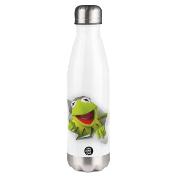 Kermit the frog, Μεταλλικό παγούρι θερμός Λευκό (Stainless steel), διπλού τοιχώματος, 500ml