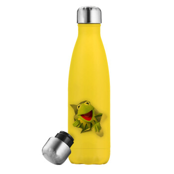 Kermit the frog, Μεταλλικό παγούρι θερμός Κίτρινος (Stainless steel), διπλού τοιχώματος, 500ml