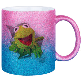Kermit the frog, Κούπα Χρυσή/Μπλε Glitter, κεραμική, 330ml