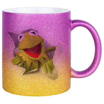 Kermit the frog, Κούπα Χρυσή/Ροζ Glitter, κεραμική, 330ml
