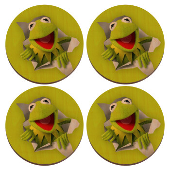 Kermit the frog, ΣΕΤ x4 Σουβέρ ξύλινα στρογγυλά plywood (9cm)