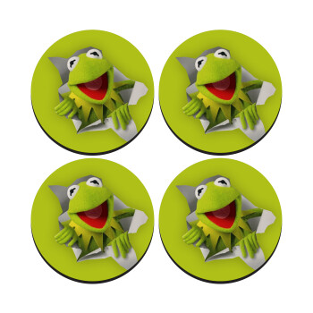 Kermit the frog, SET of 4 round wooden coasters (9cm)