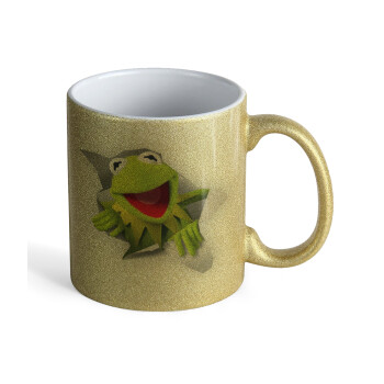 Kermit the frog, Κούπα Χρυσή Glitter που γυαλίζει, κεραμική, 330ml