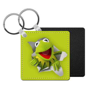 Kermit the frog, Μπρελόκ Δερματίνη, τετράγωνο ΜΑΥΡΟ (5x5cm)