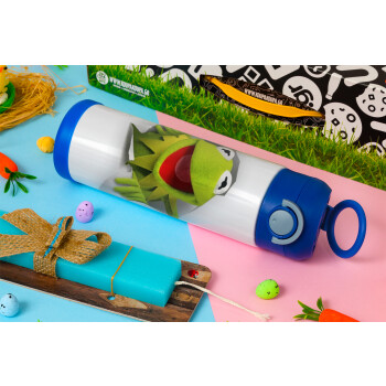 Kermit the frog, Πασχαλινή Λαμπάδα με Παιδικό παγούρι θερμό, ανοξείδωτο, με καλαμάκι ασφαλείας, ΜΠΛΕ (500ml)