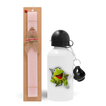 Kermit the frog, Easter Set, metallic aluminum bottle (500ml) & aromatic flat Easter candle (30cm) (PINK)