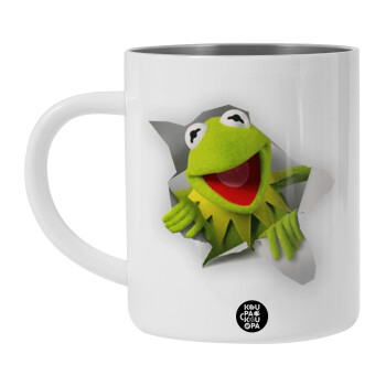 Kermit the frog, Λευκή Ανοξείδωτη Μεταλλική Κούπα 450ml - Διπλού Τοιχώματος 