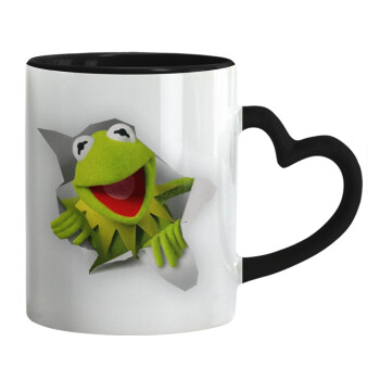 Kermit the frog, Mug heart black handle, ceramic, 330ml