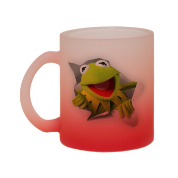 Kermit the frog, Κούπα γυάλινη δίχρωμη με βάση το κόκκινο ματ, 330ml