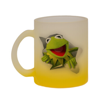 Kermit the frog, Κούπα γυάλινη δίχρωμη με βάση το κίτρινο ματ, 330ml
