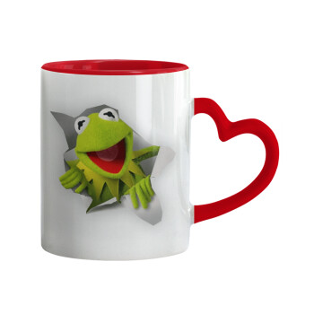 Kermit the frog, Mug heart red handle, ceramic, 330ml