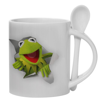 Kermit the frog, Ceramic coffee mug with Spoon, 330ml (1pcs)
