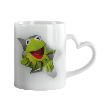 Kermit the frog, Κούπα καρδιά χερούλι λευκή, κεραμική, 330ml